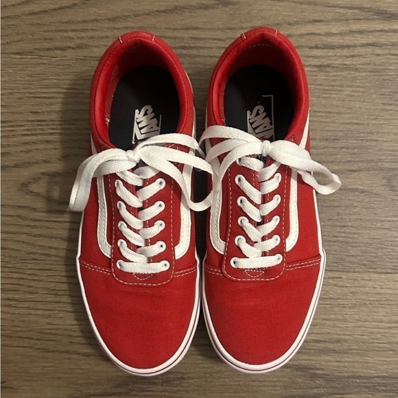 Red Vans With Checkered Soles - Picture 2 of 5